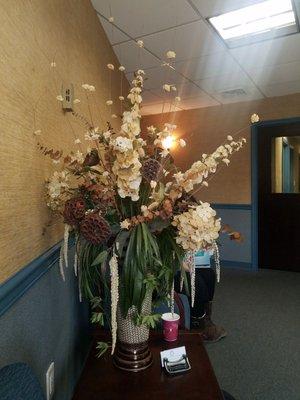 Beautiful floral display in the waiting area