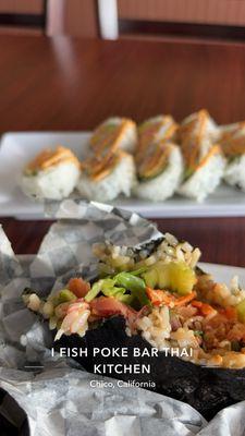 I Fish Poke Burrito (Salmon, Tuna)  & California Roll