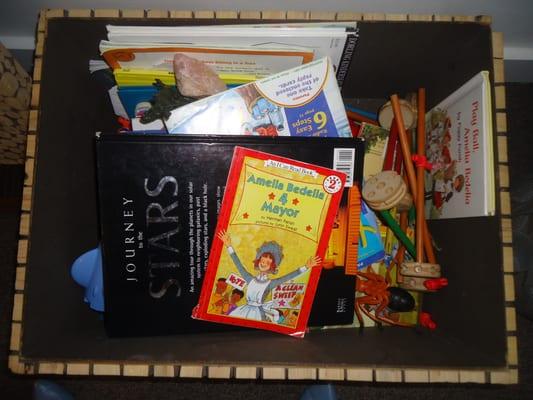 We provide a toy box for kids and others.