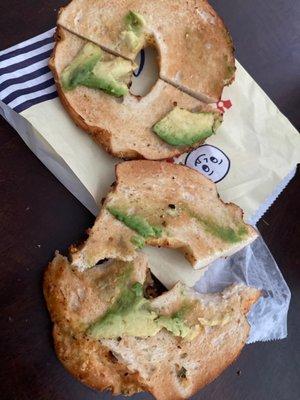 Breakfast Egg Bagel with avocado- missing all the ingredients on this very hard onion bagel not even enough avocado to try to enjoy it