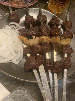 Hanger steak kebabs