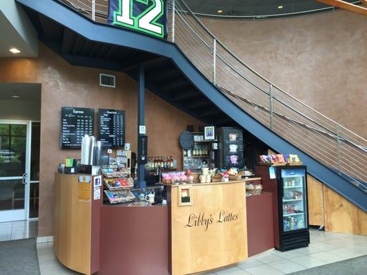 Our Coffee Stand, nestled beneath the stairs at Evergreen Orthopedic Center