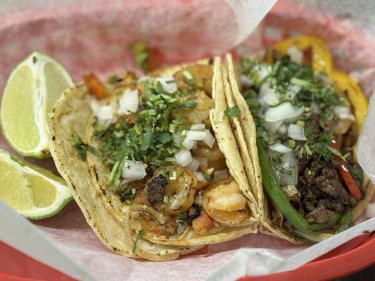 Shrimp Taco and Steak Taco