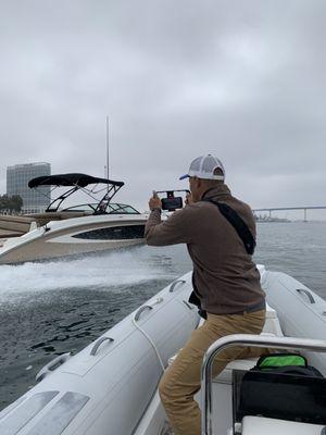 On the water shoot for a boat for sale.