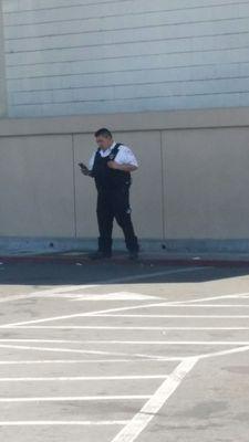 To serve and protect your customers. Bank guard to busy getting that booty call