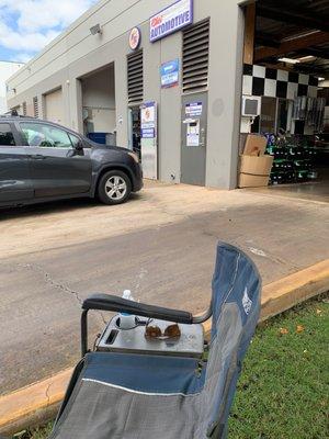 Love my super comfy chair and complimentary bottled water while waiting for my car