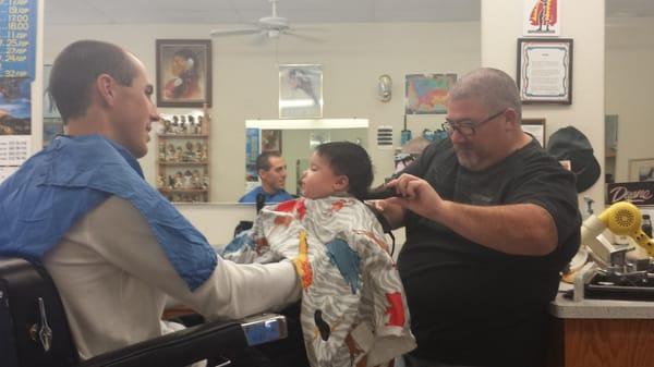 Rick giving my son his first haircut at 3 months old.