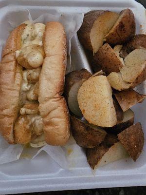 Shrimp Po'Boy with Cajun potatoes