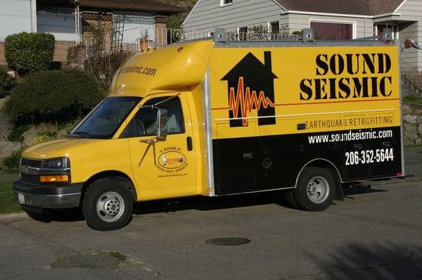 The yellow truck means efficiency.  We carry everything we need to perform your retrofit - no trips to the hardware store!