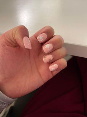 Pink shellac with white and gold star design