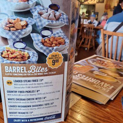 Barrel Bites menu