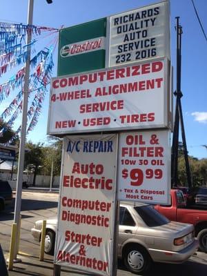 Oil & Filter 10w 30 oil for 9.99 plus tax & Disposal. Most Cars.