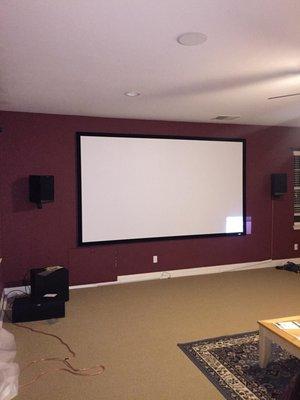 Screen and speaker installed for home theater