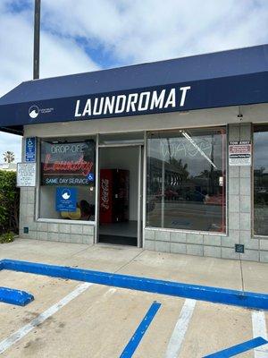 Front entrance of Clean Waves Laundry on Grand Ave. in Pacific Beach, San Diego.