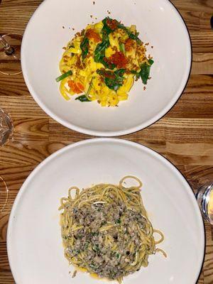 tagliatelle (top) & emmer spaghetti alla chitarra (bottom)