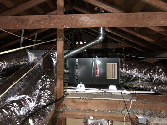 Horizontal relocation of HVAC system from closet to attic.