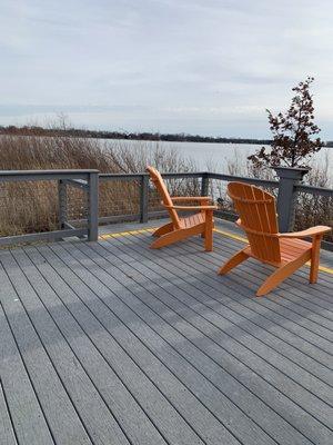 Chairs made of recycled plastics.