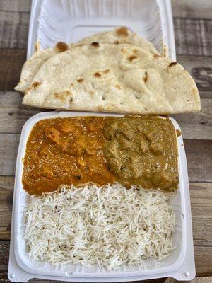 2 item combo w/ chicken tikka masala & mushroom masala for $10.49. I also got a can of soda for $1.29. This place is so good!