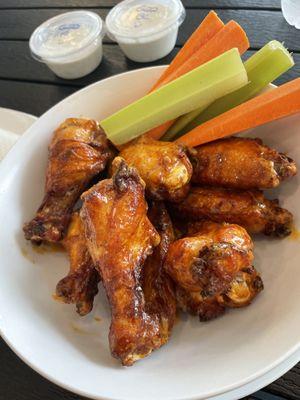 All wings come with Hand cut carrots and celery along with homemade Ranch and Bleu Cheese