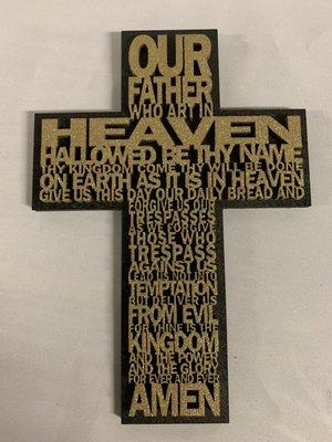 Laser cut cross painted and mounted for hanging