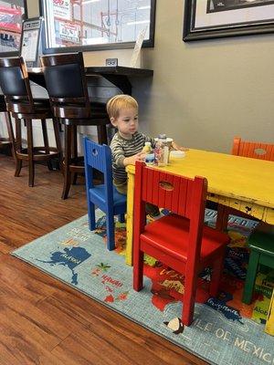 Waiting on an oil change for mommy's car