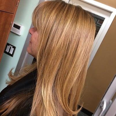 light rich brown with shiny blonde highlights!