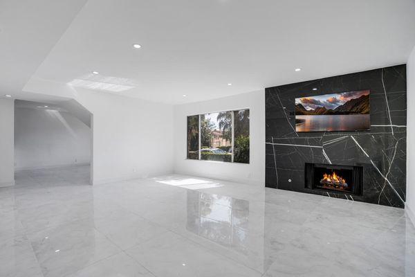 Beautiful Home Remodel, Custom Fireplace, Media Center, Natural Porcelain Tile