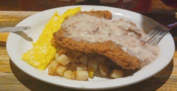 Chicken fried steak and eggs