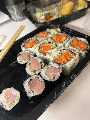 Yellowtail Scallion Roll and Spicy Crunchy Salmon Roll