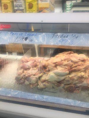 Chicken legs $1.59/lb; Quarter legs $0.99/lb