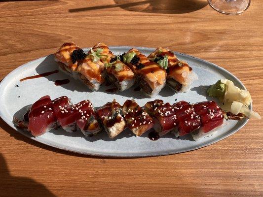 Fire Roll and torched salmon roll