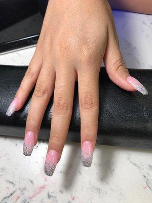 Baby pink with glitter nails