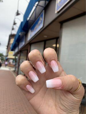 Pink to white ombré dip, with added tip