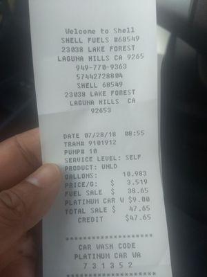 Added a carwash to my gas bill, not worth $9.00.