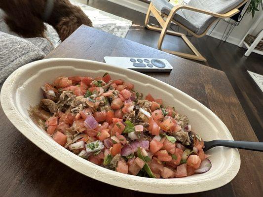 Chipotle Double Meat Bowl (chicken&pork), brown rice, & tomato salsa.