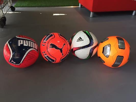 Great selection of soccer balls in all sizes. These are just a few.