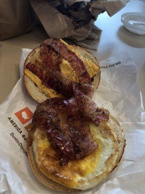 Peppered Bacon and Egg on Bagel Dunkin Donuts