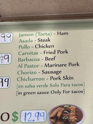 meat choices for tacos!