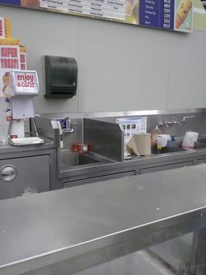 Yuck! Dirty! How do they wash they're hands if it looks broken! Look at how dusty the hand towel dispenser is!