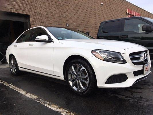 2016 Mercedes C300 in for replacement of fender and two doors after a minor sideswipe.