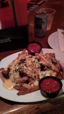 franky's fries ($13), PBR ($4)