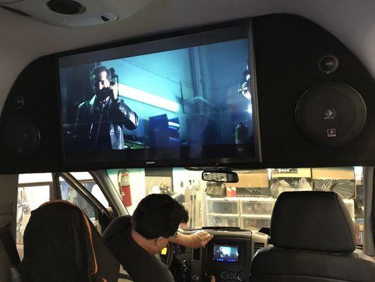 Custom 32" tv entertainment center in Mercedes Sprinter