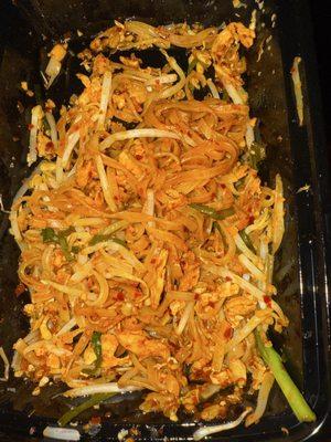 More than halfway eaten Phad Thai with chicken extra spicy soooo good