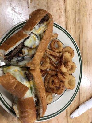 Steak Sub with Onion Rings