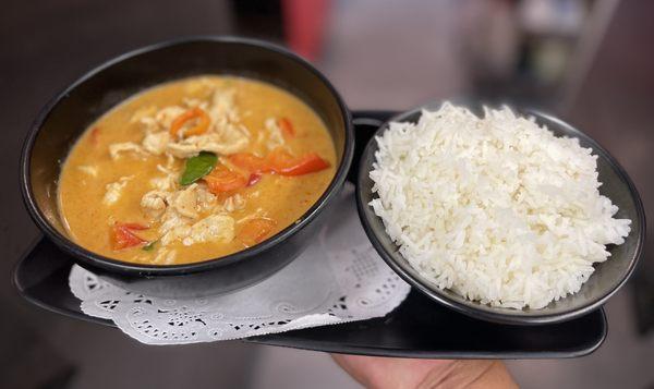 Chicken Panang curry with Jasmine rice.