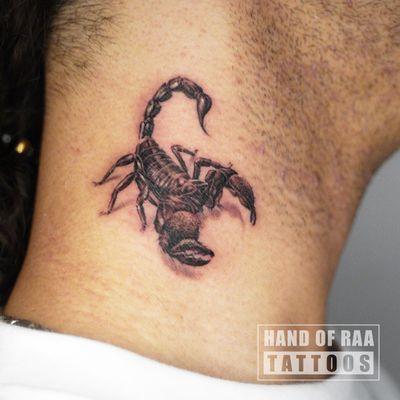 Micro-realism scorpion tattoo on Neck.