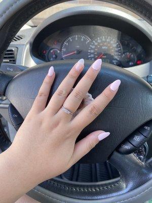 Super pretty pink almond shaped nails