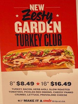 Advert for the new zesty garden turkey club.