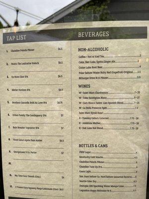 Beverage menu