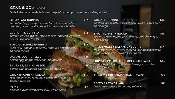 Grab & Go food menu. Please call Uptown Espresso cafe for accomodations, (206) 217-4463.